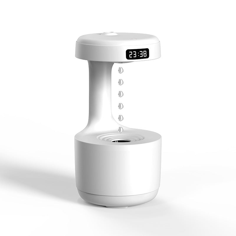 Aerodrop™ Anti-Gravity Humidifier in White with LED clock and floating water drops