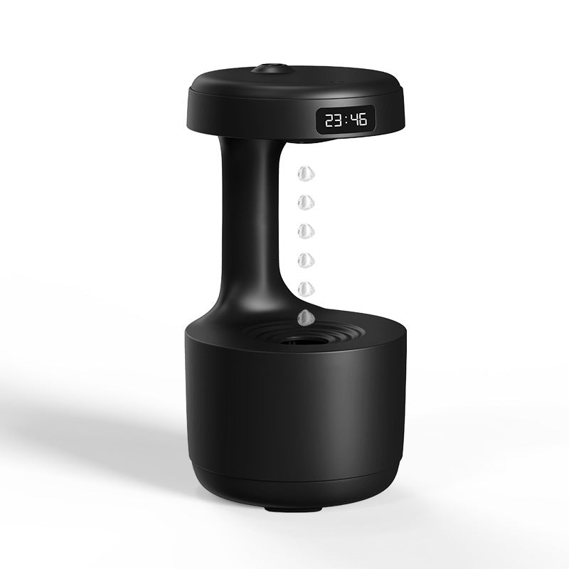 Aerodrop™ Anti-Gravity Humidifier in Black with LED clock and floating water drops