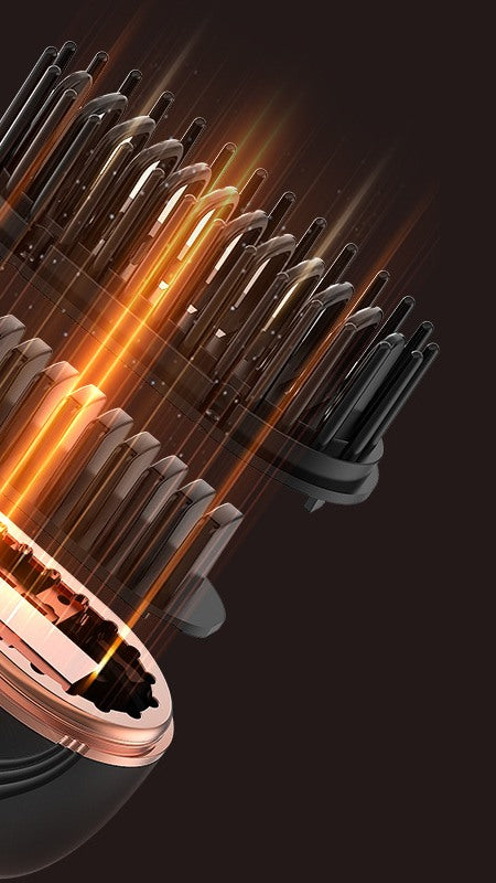 Close-up of the heated ceramic bristles with rounded anti-scald tips