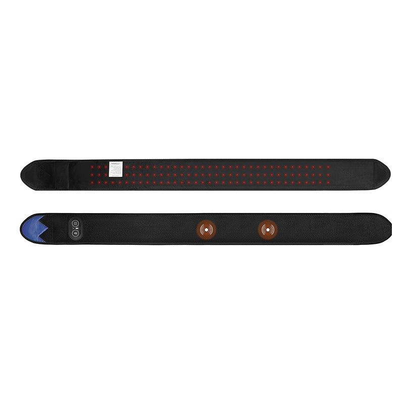 EmberWrap™ Cordless Red Light & Heat Wrap laid out: 105 red light LEDs on one side, controller and vibration motors on the other