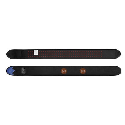 EmberWrap™ Cordless Red Light & Heat Wrap laid out: 105 red light LEDs on one side, controller and vibration motors on the other