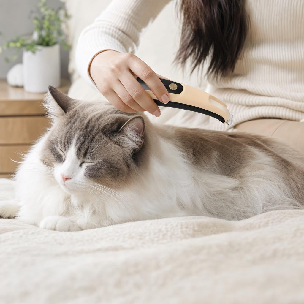 Gently grooming a calm cat with the Peak cordless clipper